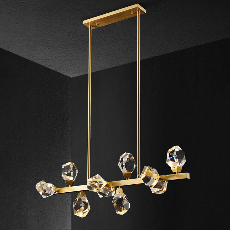 Brass LED Gemstone Hanging Light Minimalist Crystal Island Lighting for Dining Room 10 Brass Clearhalo 'Ceiling Lights' 'Island Lights' 'Lighting' 2612411