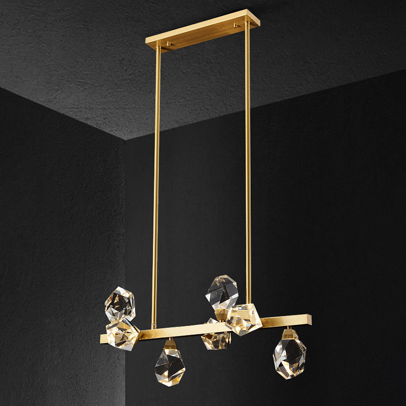 Brass LED Gemstone Hanging Light Minimalist Crystal Island Lighting for Dining Room 7 Brass Clearhalo 'Ceiling Lights' 'Island Lights' 'Lighting' 2612412