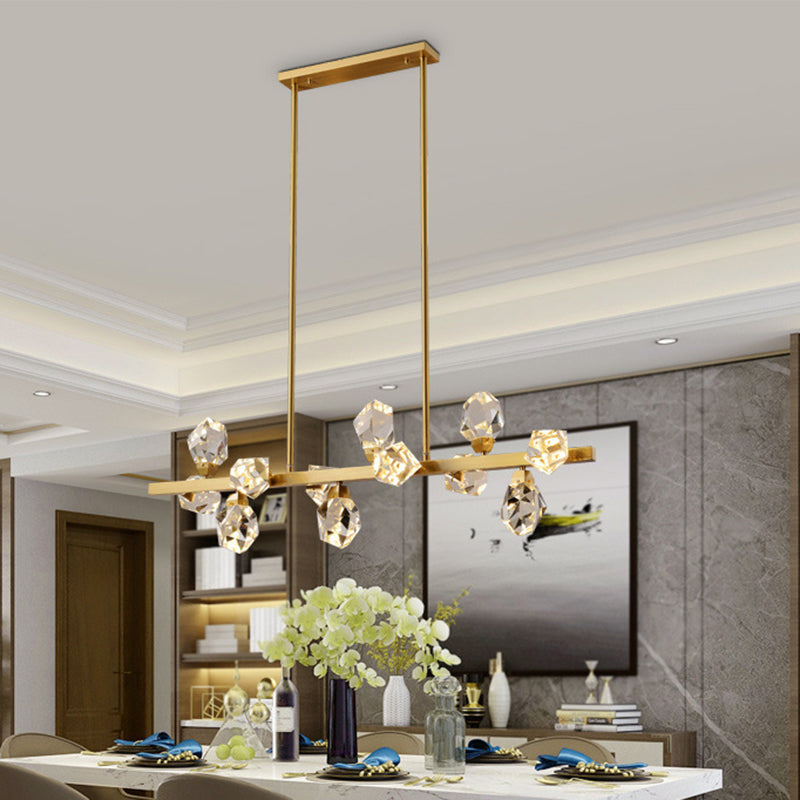 Brass LED Gemstone Hanging Light Minimalist Crystal Island Lighting for Dining Room 12 Brass Clearhalo 'Ceiling Lights' 'Island Lights' 'Lighting' 2612414