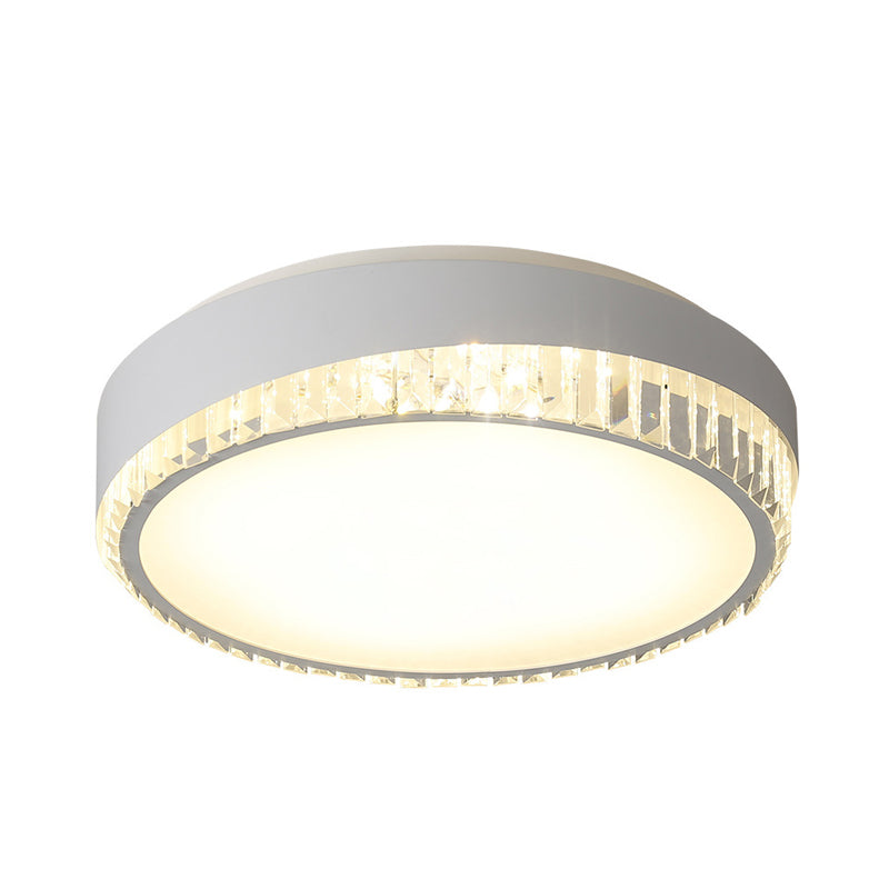 LED 16.5"/20.5" W Flush Ceiling Lamp Simple Round Crystal Flush Mount Lighting in White for Bedroom, Warm/White/3 Color Light Clearhalo 'Ceiling Lights' 'Close To Ceiling Lights' 'Close to ceiling' 'Flush mount' Lighting' 261242