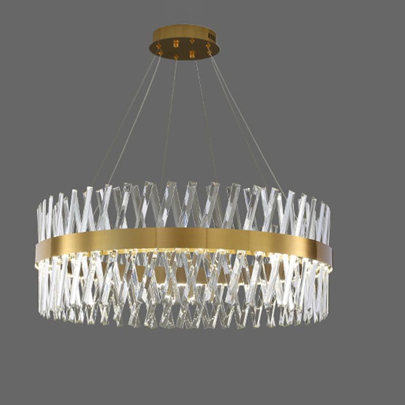 Postmodern Simple Geometric Pendant Light K9 Crystal Strip Bedroom LED Island Light in Gold Gold 39" Round Clearhalo 'Ceiling Lights' 'Island Lights' 'Lighting' 2612422