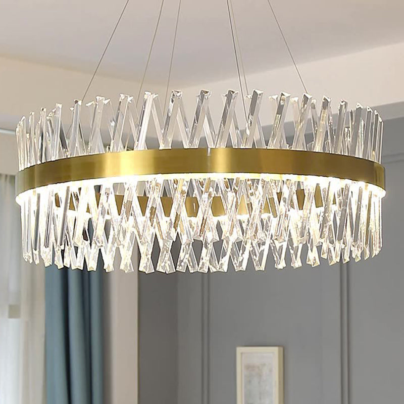 Postmodern Simple Geometric Pendant Light K9 Crystal Strip Bedroom LED Island Light in Gold Clearhalo 'Ceiling Lights' 'Island Lights' 'Lighting' 2612423