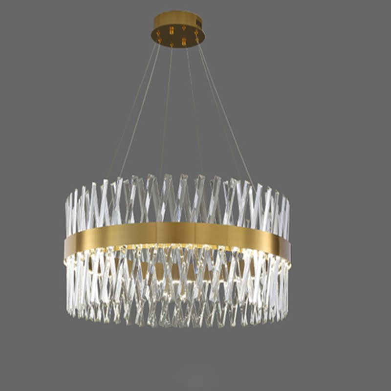 Postmodern Simple Geometric Pendant Light K9 Crystal Strip Bedroom LED Island Light in Gold Gold 18" Round Clearhalo 'Ceiling Lights' 'Island Lights' 'Lighting' 2612424