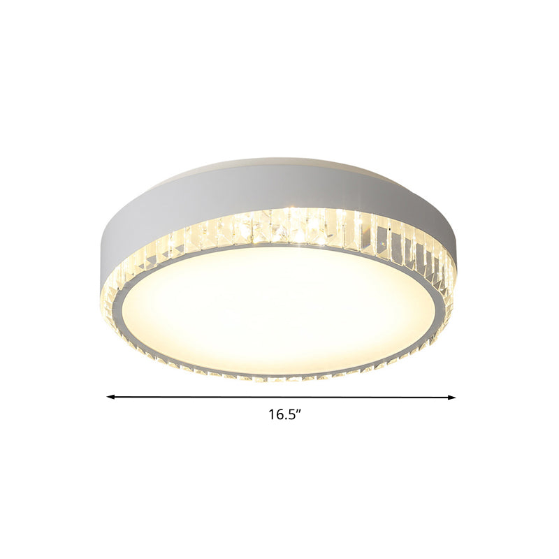 LED 16.5"/20.5" W Flush Ceiling Lamp Simple Round Crystal Flush Mount Lighting in White for Bedroom, Warm/White/3 Color Light Clearhalo 'Ceiling Lights' 'Close To Ceiling Lights' 'Close to ceiling' 'Flush mount' Lighting' 261243