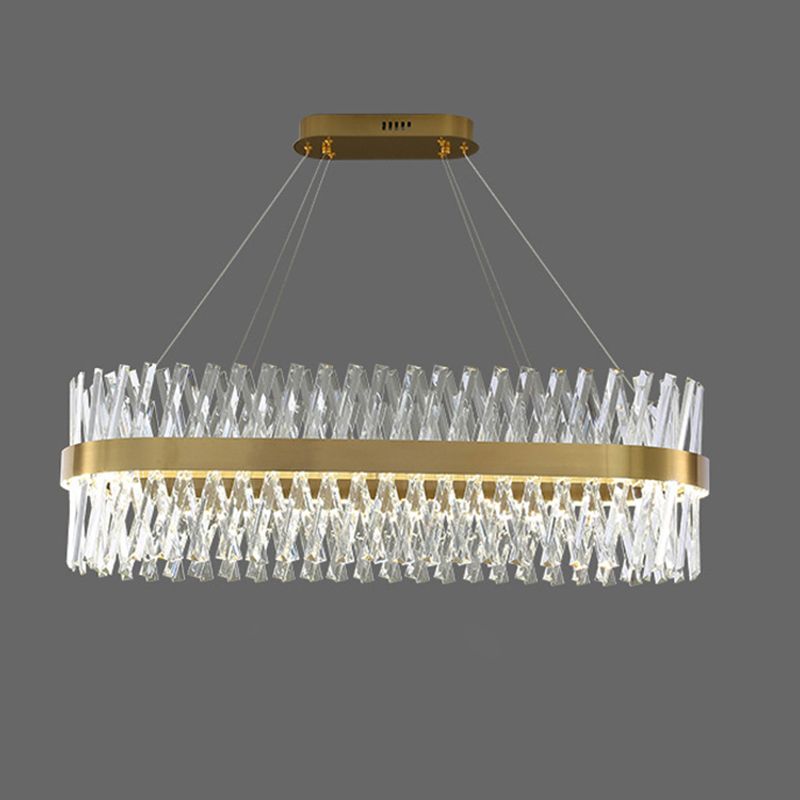 Postmodern Simple Geometric Pendant Light K9 Crystal Strip Bedroom LED Island Light in Gold Gold 39" Oval Clearhalo 'Ceiling Lights' 'Island Lights' 'Lighting' 2612431