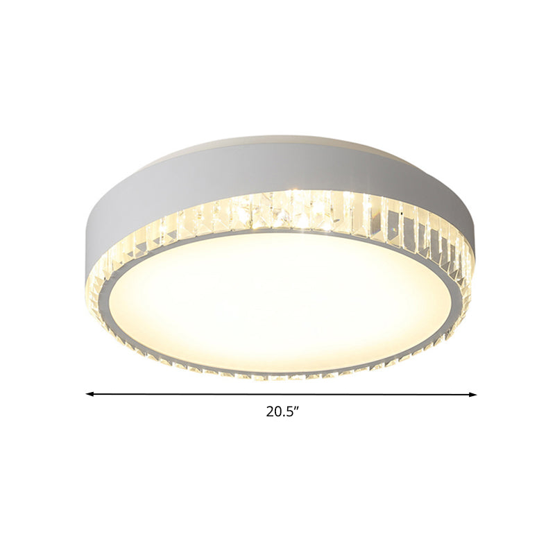 LED 16.5"/20.5" W Flush Ceiling Lamp Simple Round Crystal Flush Mount Lighting in White for Bedroom, Warm/White/3 Color Light Clearhalo 'Ceiling Lights' 'Close To Ceiling Lights' 'Close to ceiling' 'Flush mount' Lighting' 261244