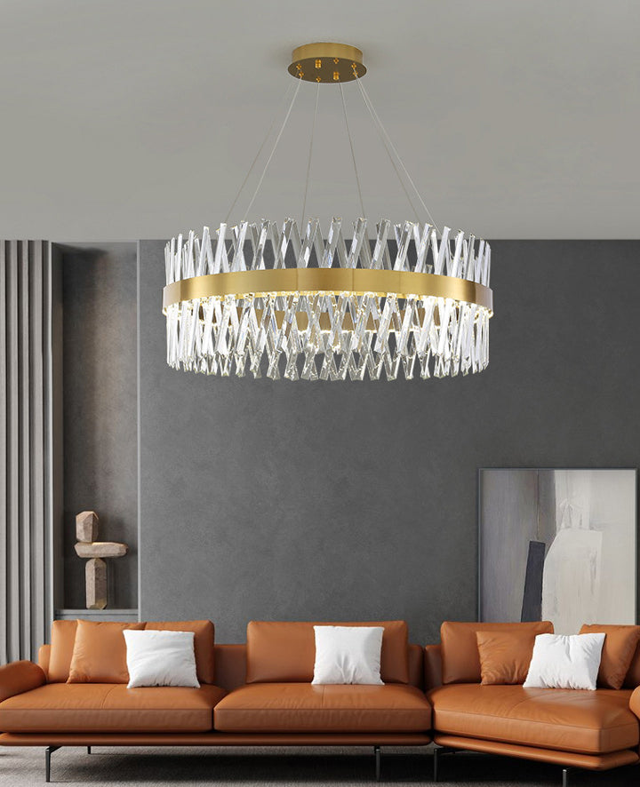 Postmodern Simple Geometric Pendant Light K9 Crystal Strip Bedroom LED Island Light in Gold Clearhalo 'Ceiling Lights' 'Island Lights' 'Lighting' 2612441