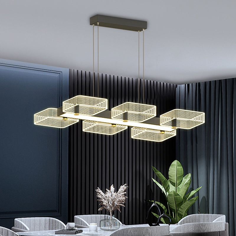 Squares Island Lighting Fixture Modern Acrylic Dining Room Suspension Light in Black 6 Black without Crystal Clearhalo 'Ceiling Lights' 'Island Lights' 'Lighting' 2612444