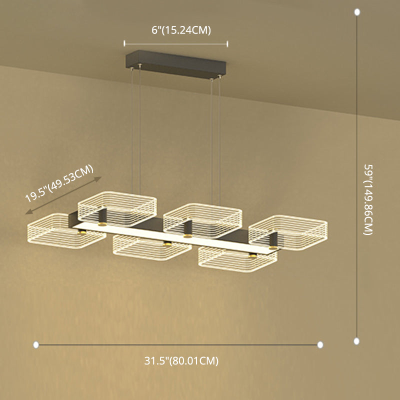 Squares Island Lighting Fixture Modern Acrylic Dining Room Suspension Light in Black Clearhalo 'Ceiling Lights' 'Island Lights' 'Lighting' 2612449