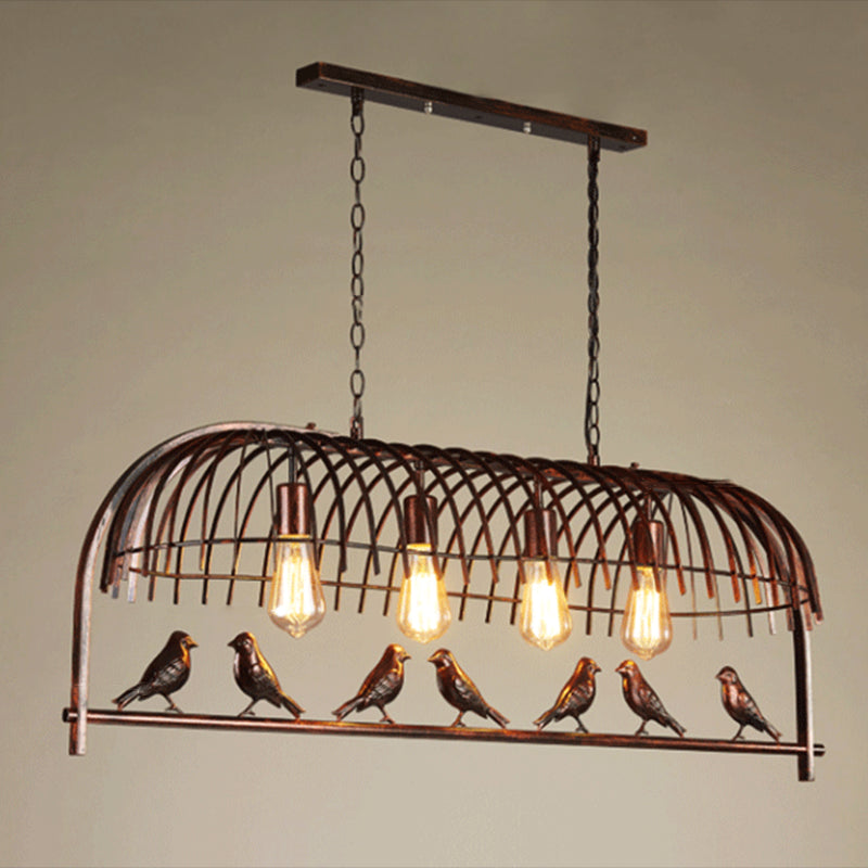 Bird Cage Dining Room Ceiling Suspension Light Farmhouse Metal Hanging Light over Island 4 Rust Clearhalo 'Ceiling Lights' 'Island Lights' 'Lighting' 2612519