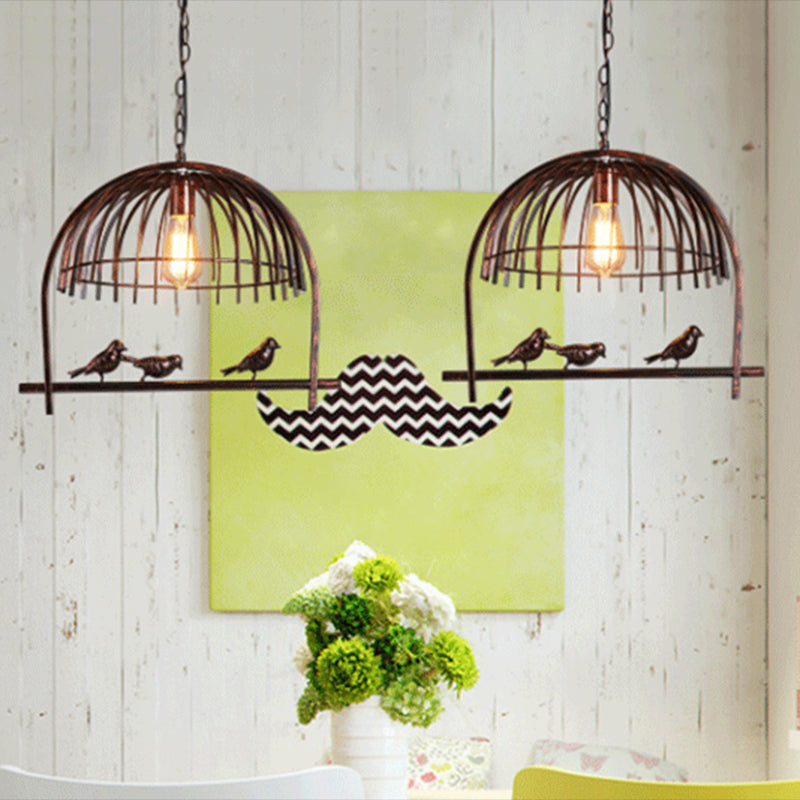 Bird Cage Dining Room Ceiling Suspension Light Farmhouse Metal Hanging Light over Island 1 Rust Clearhalo 'Ceiling Lights' 'Island Lights' 'Lighting' 2612520