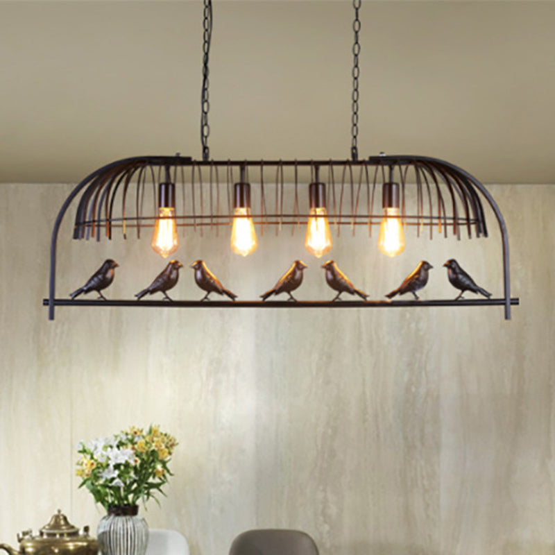 Bird Cage Dining Room Ceiling Suspension Light Farmhouse Metal Hanging Light over Island 4 Black Clearhalo 'Ceiling Lights' 'Island Lights' 'Lighting' 2612522