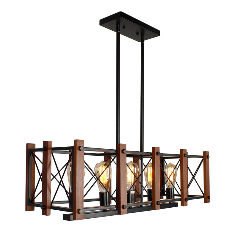 5 Lights Pendant Light Industrial Rectangular Cage Metal Island Lighting in Black Black Clearhalo 'Ceiling Lights' 'Island Lights' 'Lighting' 2612530