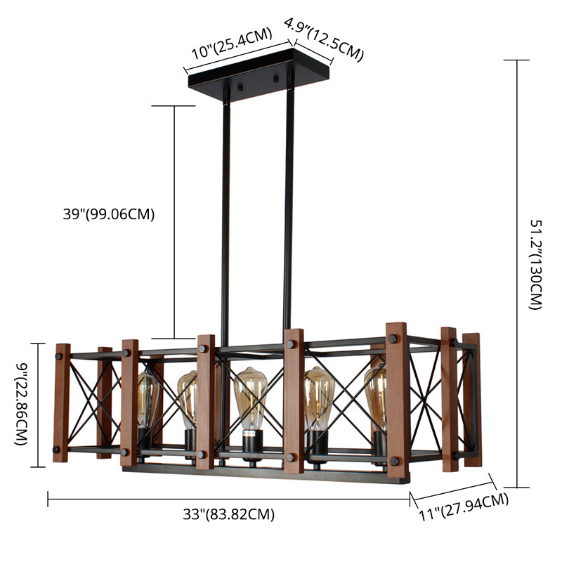 5 Lights Pendant Light Industrial Rectangular Cage Metal Island Lighting in Black Clearhalo 'Ceiling Lights' 'Island Lights' 'Lighting' 2612533