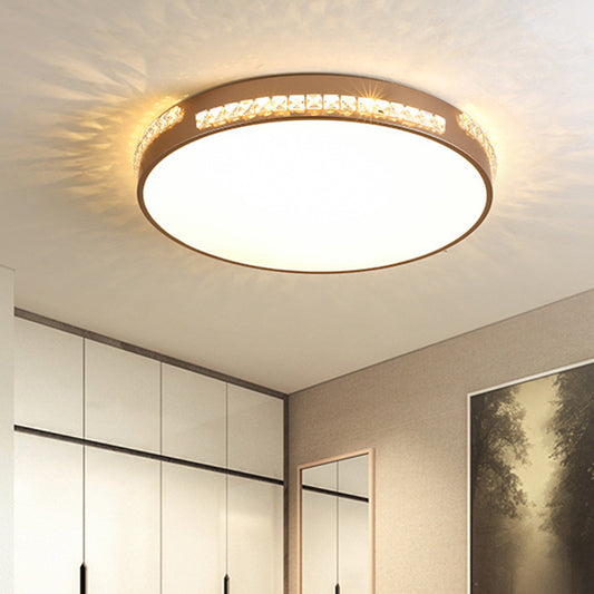 18"/21.5" W LED Bedroom Ceiling Light Fixture Simple Gold Flush Mount with Drum Crystal Shade in Warm/3 Color Light Clearhalo 'Ceiling Lights' 'Close To Ceiling Lights' 'Close to ceiling' 'Flush mount' Lighting' 261257