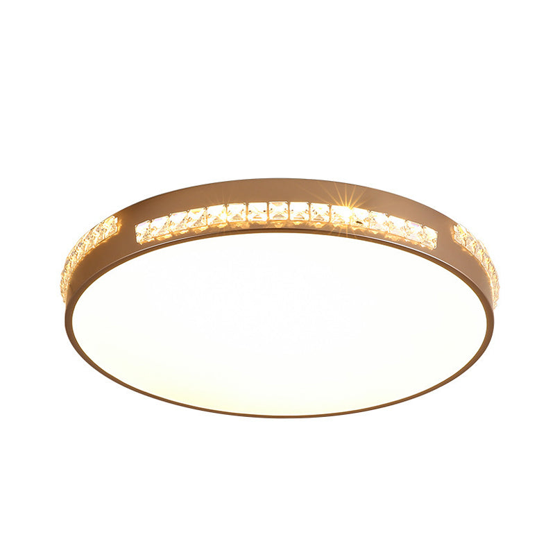 18"/21.5" W LED Bedroom Ceiling Light Fixture Simple Gold Flush Mount with Drum Crystal Shade in Warm/3 Color Light Clearhalo 'Ceiling Lights' 'Close To Ceiling Lights' 'Close to ceiling' 'Flush mount' Lighting' 261259