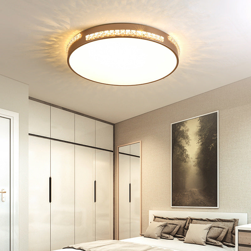 18"/21.5" W LED Bedroom Ceiling Light Fixture Simple Gold Flush Mount with Drum Crystal Shade in Warm/3 Color Light Gold Clearhalo 'Ceiling Lights' 'Close To Ceiling Lights' 'Close to ceiling' 'Flush mount' Lighting' 261263