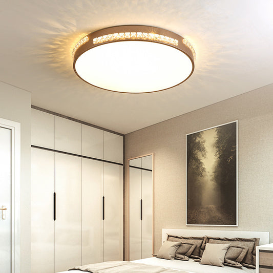 18"/21.5" W LED Bedroom Ceiling Light Fixture Simple Gold Flush Mount with Drum Crystal Shade in Warm/3 Color Light Gold Clearhalo 'Ceiling Lights' 'Close To Ceiling Lights' 'Close to ceiling' 'Flush mount' Lighting' 261263