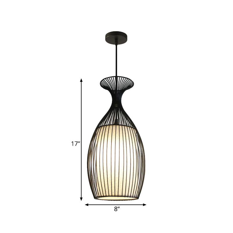 1 Light Round/Oval/Lantern Ceiling Suspension Lamp Classic Black Fabric Pendant Light Fixture for Dining Room Clearhalo 'Ceiling Lights' 'Pendant Lights' 'Pendants' Lighting' 261276