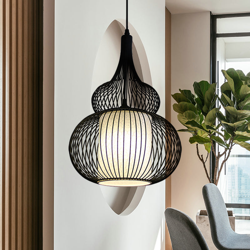 1 Light Round/Oval/Lantern Ceiling Suspension Lamp Classic Black Fabric Pendant Light Fixture for Dining Room Clearhalo 'Ceiling Lights' 'Pendant Lights' 'Pendants' Lighting' 261277