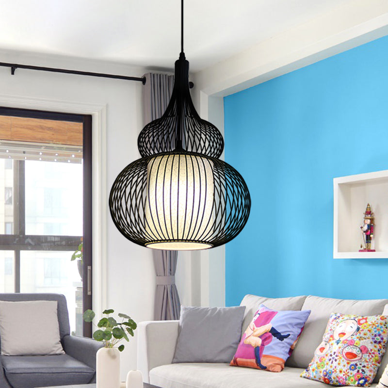 1 Light Round/Oval/Lantern Ceiling Suspension Lamp Classic Black Fabric Pendant Light Fixture for Dining Room Clearhalo 'Ceiling Lights' 'Pendant Lights' 'Pendants' Lighting' 261278