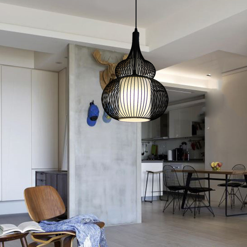 1 Light Round/Oval/Lantern Ceiling Suspension Lamp Classic Black Fabric Pendant Light Fixture for Dining Room Clearhalo 'Ceiling Lights' 'Pendant Lights' 'Pendants' Lighting' 261279