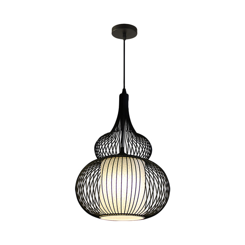 1 Light Round/Oval/Lantern Ceiling Suspension Lamp Classic Black Fabric Pendant Light Fixture for Dining Room Clearhalo 'Ceiling Lights' 'Pendant Lights' 'Pendants' Lighting' 261280