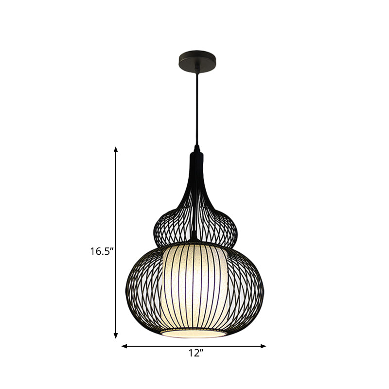 1 Light Round/Oval/Lantern Ceiling Suspension Lamp Classic Black Fabric Pendant Light Fixture for Dining Room Clearhalo 'Ceiling Lights' 'Pendant Lights' 'Pendants' Lighting' 261281