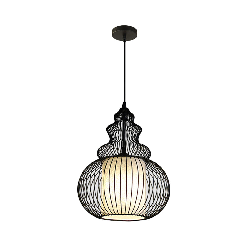 1 Light Round/Oval/Lantern Ceiling Suspension Lamp Classic Black Fabric Pendant Light Fixture for Dining Room Clearhalo 'Ceiling Lights' 'Pendant Lights' 'Pendants' Lighting' 261286