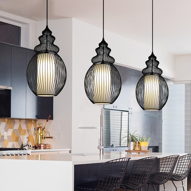 1 Light Round/Oval/Lantern Ceiling Suspension Lamp Classic Black Fabric Pendant Light Fixture for Dining Room Clearhalo 'Ceiling Lights' 'Pendant Lights' 'Pendants' Lighting' 261290