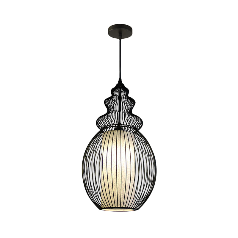 1 Light Round/Oval/Lantern Ceiling Suspension Lamp Classic Black Fabric Pendant Light Fixture for Dining Room Clearhalo 'Ceiling Lights' 'Pendant Lights' 'Pendants' Lighting' 261291