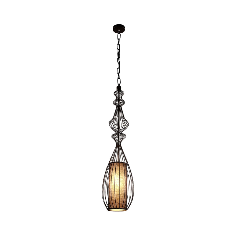 Black Oval/Gourd/Lantern Pendant Lighting Vintage Metal 1 Light Dining Room Hanging Ceiling Light Clearhalo 'Ceiling Lights' 'Pendant Lights' 'Pendants' Lighting' 261320