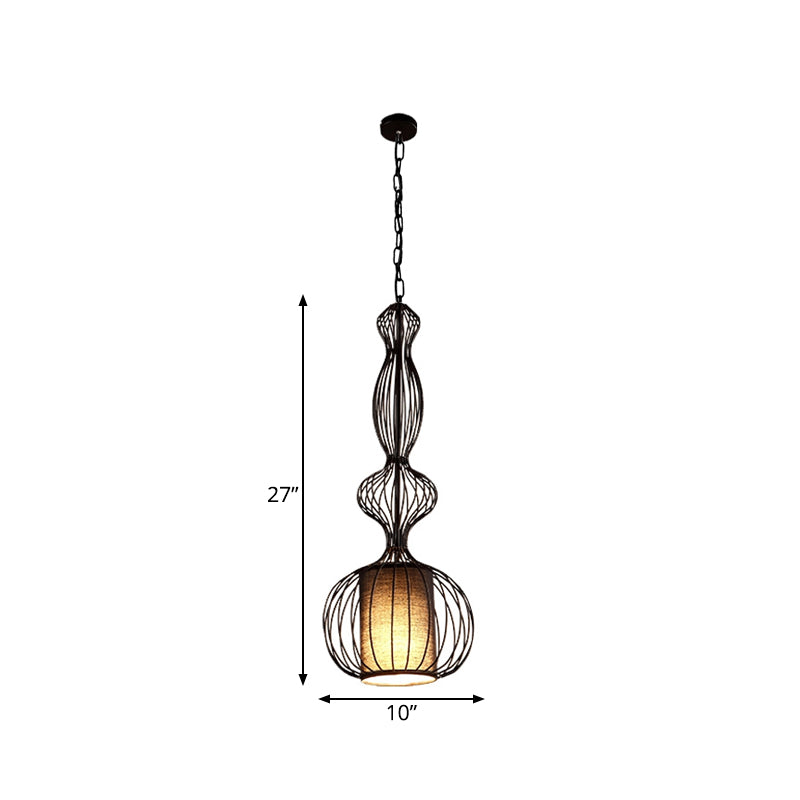 Black Oval/Gourd/Lantern Pendant Lighting Vintage Metal 1 Light Dining Room Hanging Ceiling Light Clearhalo 'Ceiling Lights' 'Pendant Lights' 'Pendants' Lighting' 261325