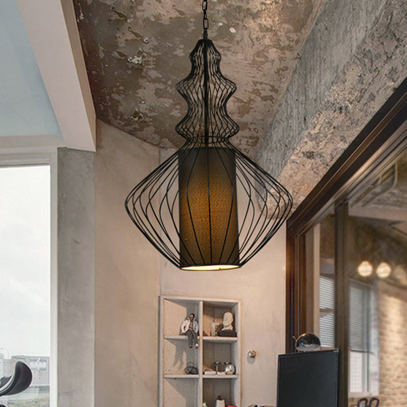 Black Oval/Gourd/Lantern Pendant Lighting Vintage Metal 1 Light Dining Room Hanging Ceiling Light Clearhalo 'Ceiling Lights' 'Pendant Lights' 'Pendants' Lighting' 261327