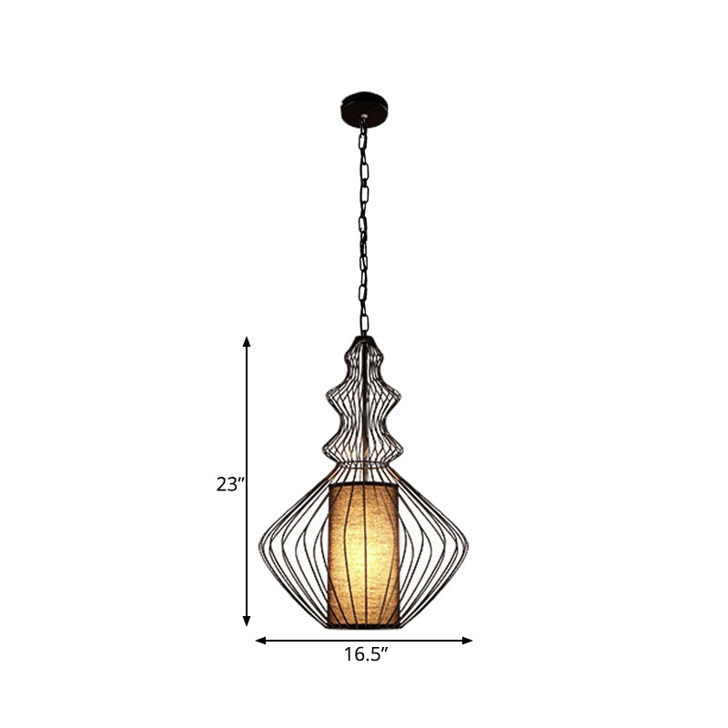 Black Oval/Gourd/Lantern Pendant Lighting Vintage Metal 1 Light Dining Room Hanging Ceiling Light Clearhalo 'Ceiling Lights' 'Pendant Lights' 'Pendants' Lighting' 261330