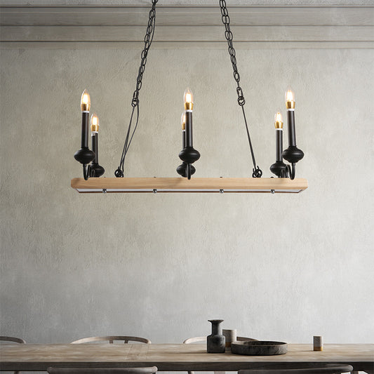 6 Lights Candle Style Island Light Vintage Black Metal Pendant Lighting for Dining Room Black Clearhalo 'Ceiling Lights' 'Island Lights' Lighting' 261332