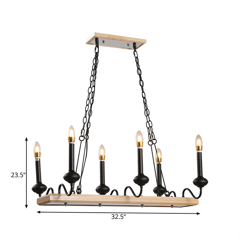 6 Lights Candle Style Island Light Vintage Black Metal Pendant Lighting for Dining Room Clearhalo 'Ceiling Lights' 'Island Lights' Lighting' 261336