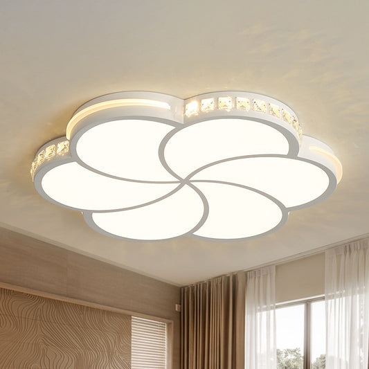 Flower Bedroom Flush Mount Lamp Simple Crystal 16.5"/20.5"/24.5" W LED White Flush Light Fixture in Warm/White/3 Color Light White Clearhalo 'Ceiling Lights' 'Close To Ceiling Lights' 'Close to ceiling' 'Flush mount' Lighting' 261362