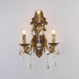 3 Heads Candle Wall Light Fixture Vintage Brass Metal Sconce Light with Crystal Drip Accent Clearhalo 'Wall Lamps & Sconces' 'Wall Lights' Lighting' 261389