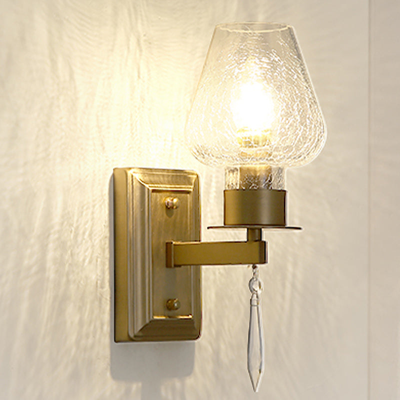 Brass Wine Cup Sconce Light Traditional Cracked Glass 1 Head Bedroom Wall Mounted Light Brass Clearhalo 'Wall Lamps & Sconces' 'Wall Lights' Lighting' 261404