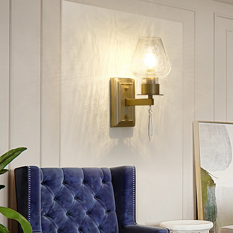 Brass Wine Cup Sconce Light Traditional Cracked Glass 1 Head Bedroom Wall Mounted Light Clearhalo 'Wall Lamps & Sconces' 'Wall Lights' Lighting' 261406