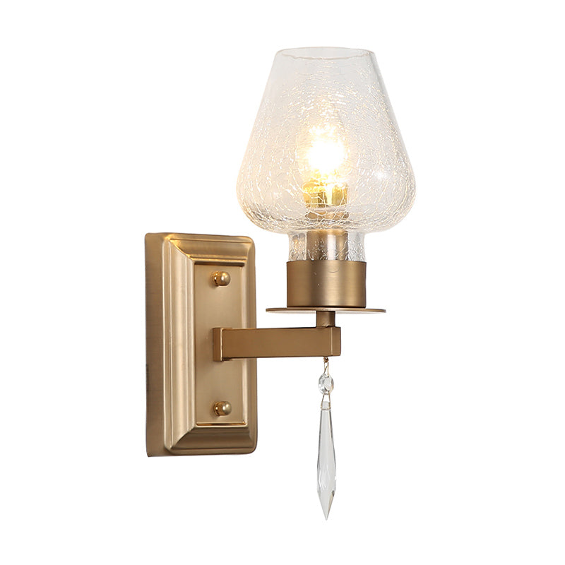 Brass Wine Cup Sconce Light Traditional Cracked Glass 1 Head Bedroom Wall Mounted Light Clearhalo 'Wall Lamps & Sconces' 'Wall Lights' Lighting' 261407