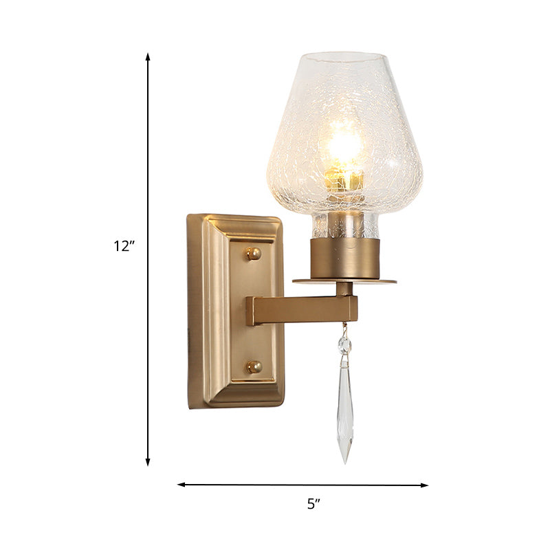 Brass Wine Cup Sconce Light Traditional Cracked Glass 1 Head Bedroom Wall Mounted Light Clearhalo 'Wall Lamps & Sconces' 'Wall Lights' Lighting' 261408