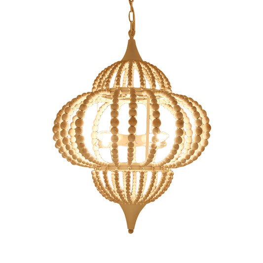 9-Light Chandelier Pendant Cottage Wooden Lantern Ceiling Light Fixture in White Clearhalo 'Ceiling Lights' 'Chandeliers' Lighting' options 261425