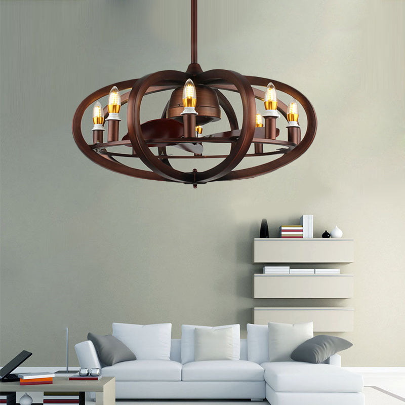 8-Head Metal Semi Mount Lighting Retro Copper Finish Oblate Spheroid Close to Ceiling Lamp Clearhalo 'Ceiling Lights' 'Close To Ceiling Lights' 'Close to ceiling' 'Semi-flushmount' Lighting' 261428