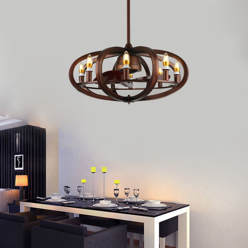 8-Head Metal Semi Mount Lighting Retro Copper Finish Oblate Spheroid Close to Ceiling Lamp Clearhalo 'Ceiling Lights' 'Close To Ceiling Lights' 'Close to ceiling' 'Semi-flushmount' Lighting' 261429