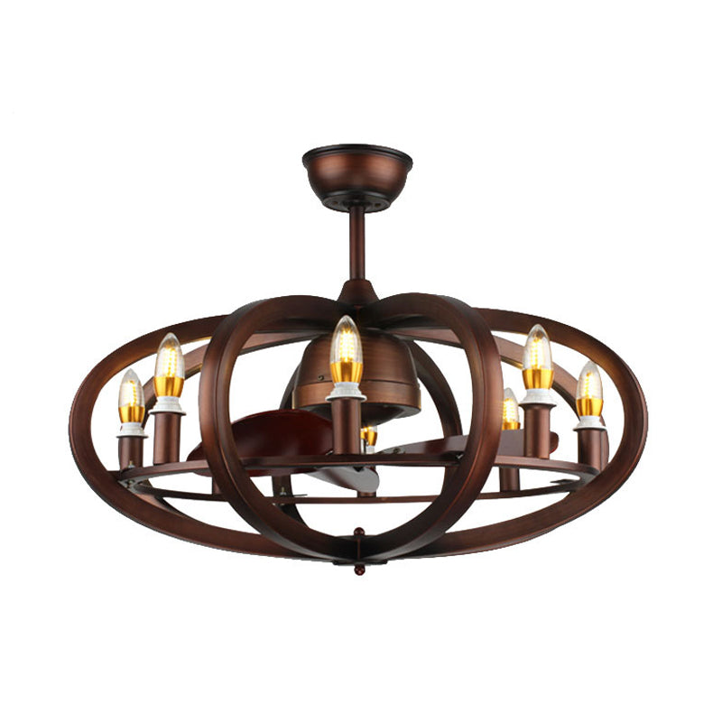 8-Head Metal Semi Mount Lighting Retro Copper Finish Oblate Spheroid Close to Ceiling Lamp Clearhalo 'Ceiling Lights' 'Close To Ceiling Lights' 'Close to ceiling' 'Semi-flushmount' Lighting' 261430