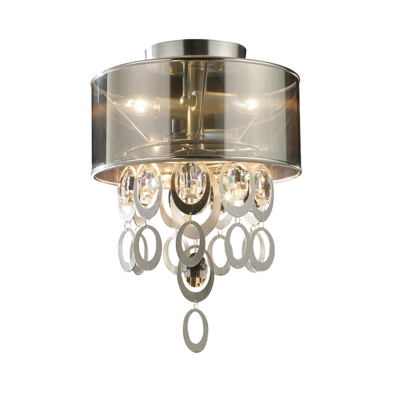 Silver Circular Flush Mount Light Vintage Metal 2-Bulb Ceiling Mounted Fixture with Draping Ring Clearhalo 'Ceiling Lights' 'Close To Ceiling Lights' 'Close to ceiling' 'Flush mount' Lighting' 261436