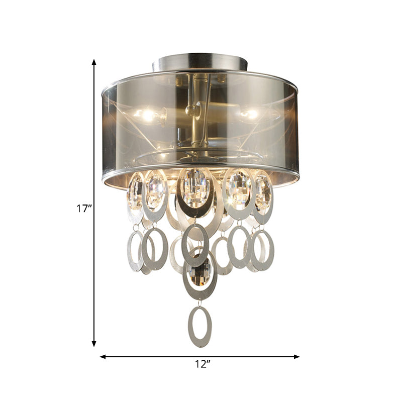 Silver Circular Flush Mount Light Vintage Metal 2-Bulb Ceiling Mounted Fixture with Draping Ring Clearhalo 'Ceiling Lights' 'Close To Ceiling Lights' 'Close to ceiling' 'Flush mount' Lighting' 261437