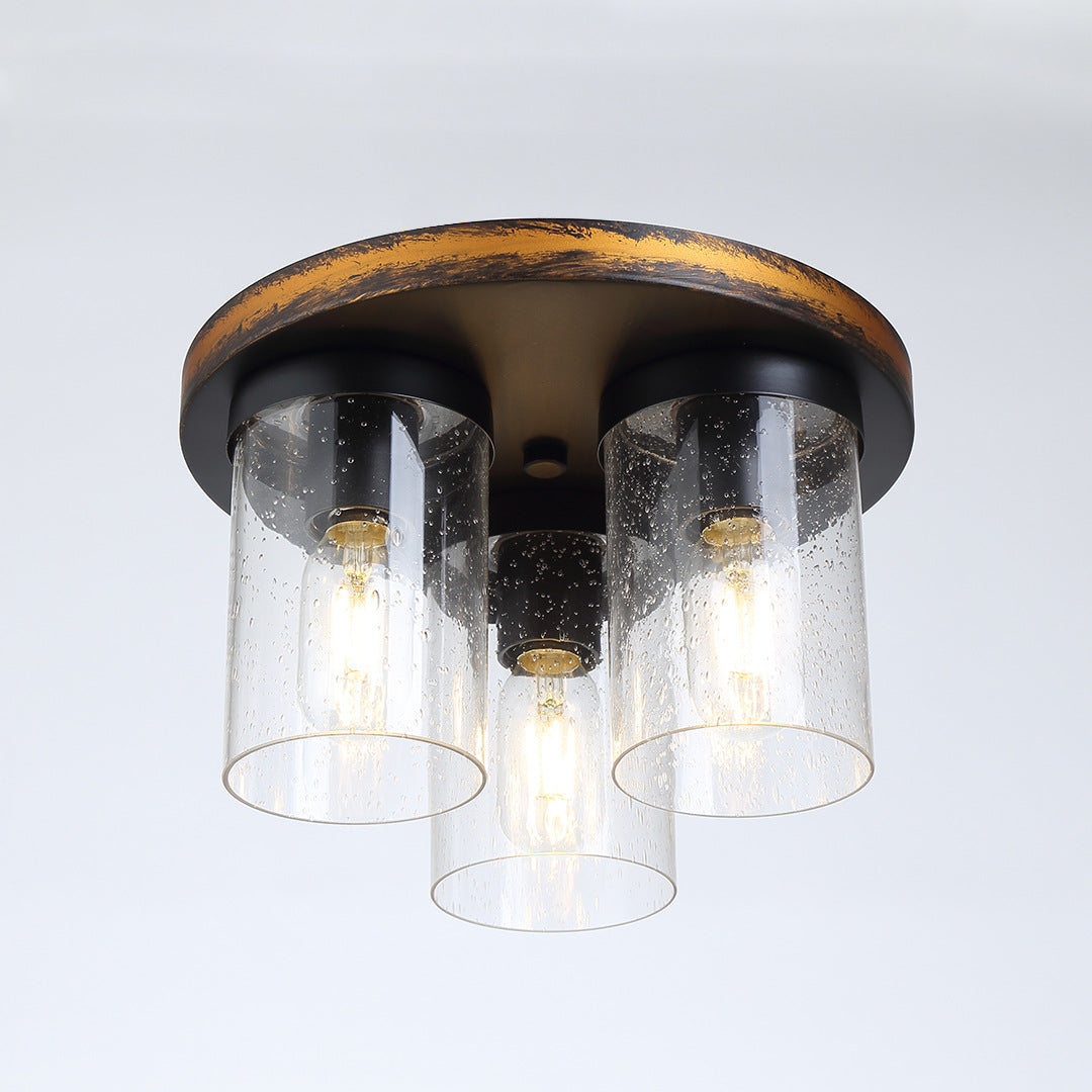 Clear Glass Ceiling Flush Light Downward Cylindrical 3 Bulbs Rustic Flushmount Lighting Clear Clearhalo 'Ceiling Lights' 'Close To Ceiling Lights' 'Close to ceiling' 'Flush mount' Lighting' 261444